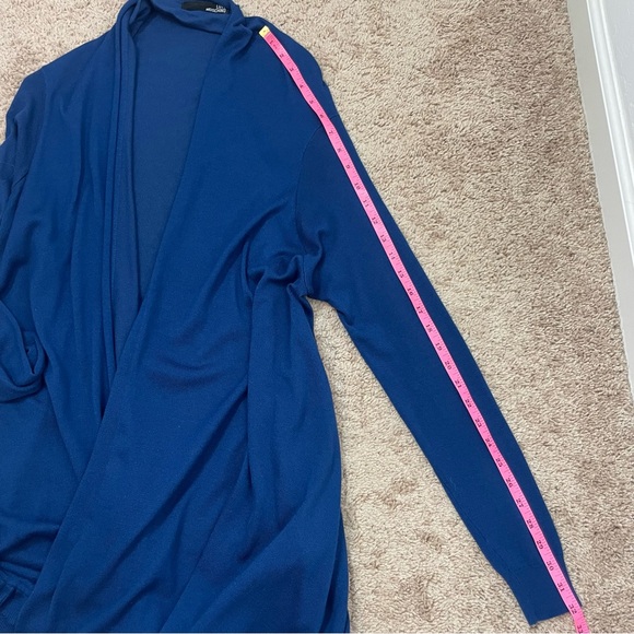 Love Moschino Blue Ruffle Hem Cotton Blend Open Front Waterfall Cardigan Sweater - Picture 13 of 16